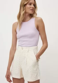 Answear Lab pantaloni scurti din bumbac culoarea bej, neted, high waist imagine