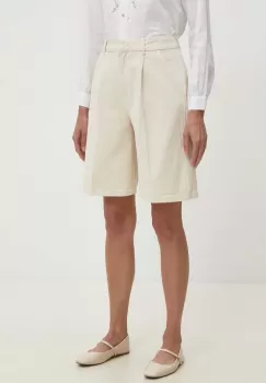 Answear Lab pantaloni scurti din bumbac culoarea bej, neted, high waist imagine