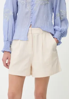 Answear Lab pantaloni scurti din bumbac culoarea bej, neted, high waist imagine