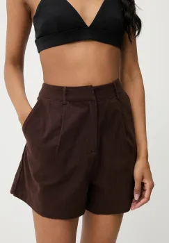 Answear Lab pantaloni scurti din bumbac culoarea maro, neted, high waist imagine