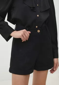 Answear Lab pantaloni scurti din bumbac culoarea negru, cu imprimeu, high waist imagine