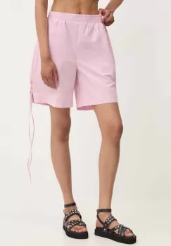 Answear Lab pantaloni scurti din bumbac culoarea roz, neted, high waist imagine