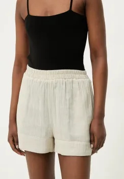 Answear Lab pantaloni scurti din bumbac femei, culoarea bej, neted, high waist imagine