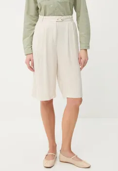 Answear Lab pantaloni scurti din in culoarea bej, neted, high waist imagine
