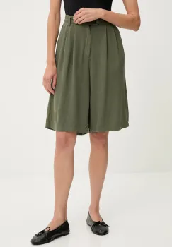 Answear Lab pantaloni scurti din in culoarea verde, neted, high waist imagine