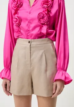 Answear Lab pantaloni scurti din in femei, culoarea bej, neted, high waist imagine
