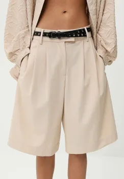 Answear Lab pantaloni scurti din lana culoarea bej, neted, high waist imagine