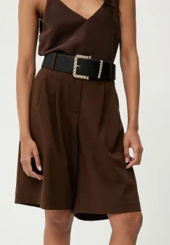 Answear Lab pantaloni scurti din lana culoarea maro, neted, high waist imagine