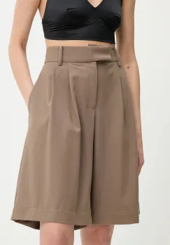Answear Lab pantaloni scurti din lana culoarea maro, neted, high waist imagine