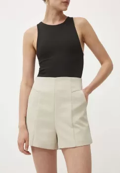 Answear Lab pantaloni scurti femei, culoarea bej, neted, high waist imagine
