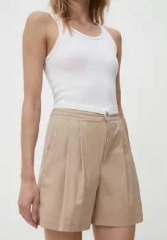Answear Lab pantaloni scurti femei, culoarea bej, neted, high waist imagine