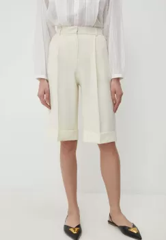 Answear Lab pantaloni scurti femei, culoarea bej, neted, high waist imagine