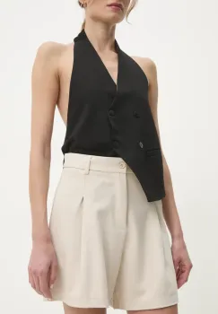 Answear Lab pantaloni scurti femei, culoarea bej, neted, high waist imagine
