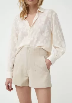 Answear Lab pantaloni scurti femei, culoarea bej, neted, high waist imagine