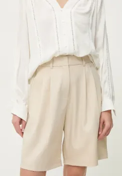 Answear Lab pantaloni scurti femei, culoarea bej, neted, high waist imagine