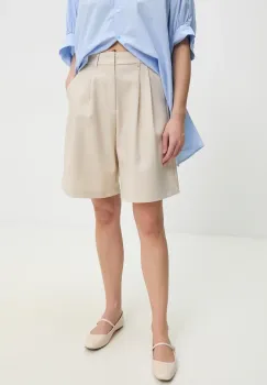 Answear Lab pantaloni scurti femei, culoarea bej, neted, high waist imagine