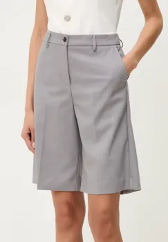 Answear Lab pantaloni scurti femei, culoarea gri, neted, high waist imagine