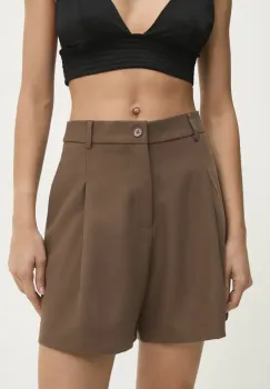 Answear Lab pantaloni scurti femei, culoarea maro, neted, high waist imagine