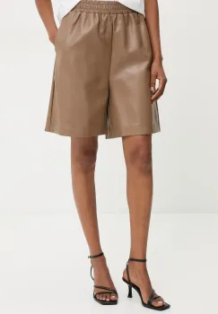 Answear Lab pantaloni scurti femei, culoarea maro, neted, high waist imagine
