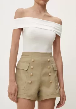 Answear Lab pantaloni scurti femei, culoarea verde, neted, high waist imagine