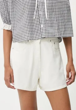 Answear Lab pantaloni scurti jeans culoarea alb, neted, high waist imagine