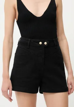Answear Lab pantaloni scurti jeans culoarea negru, neted, high waist imagine