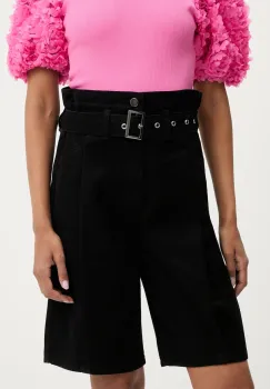 Answear Lab pantaloni scurti jeans culoarea negru, neted, high waist imagine