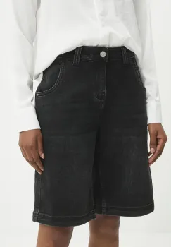 Answear Lab pantaloni scurti jeans culoarea negru, neted, high waist imagine
