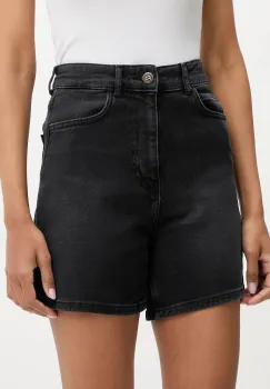Answear Lab pantaloni scurti jeans culoarea negru, neted, high waist imagine