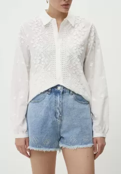 Answear Lab pantaloni scurti jeans femei, cu imprimeu, high waist imagine