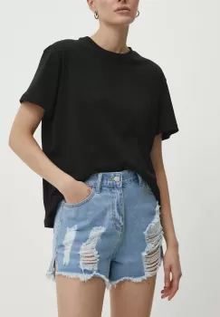 Answear Lab pantaloni scurti jeans femei, cu imprimeu, high waist imagine