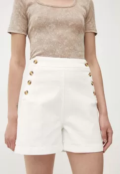 Answear Lab pantaloni scurti jeans femei, culoarea alb, neted, high waist imagine