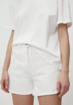 Answear Lab pantaloni scurti jeans femei, culoarea alb, neted, high waist imagine