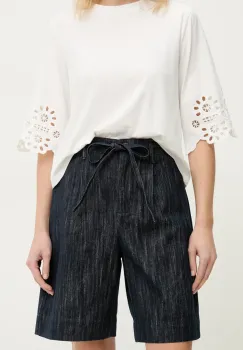 Answear Lab pantaloni scurti jeans femei, culoarea albastru marin, neted, high waist imagine