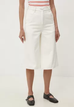 Answear Lab pantaloni scurti jeans femei, culoarea bej, neted, high waist imagine