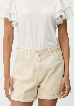 Answear Lab pantaloni scurti jeans femei, culoarea bej, neted, high waist imagine