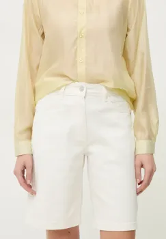 Answear Lab pantaloni scurti jeans femei, culoarea bej, neted, high waist imagine