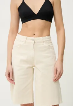 Answear Lab pantaloni scurti jeans femei, culoarea bej, neted, high waist imagine