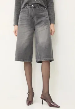 Answear Lab pantaloni scurti jeans femei, culoarea gri, neted, high waist imagine