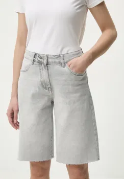 Answear Lab pantaloni scurti jeans femei, culoarea gri, neted, high waist imagine