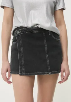 Answear Lab pantaloni scurti jeans femei, culoarea negru, neted, high waist imagine