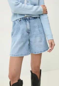 Answear Lab pantaloni scurti jeans femei, neted, high waist imagine