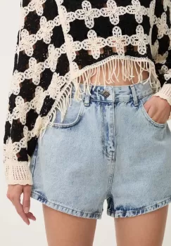 Answear Lab pantaloni scurti jeans femei, neted, high waist imagine