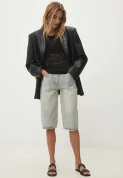 Answear Lab pantaloni scurti jeans femei, neted, high waist imagine