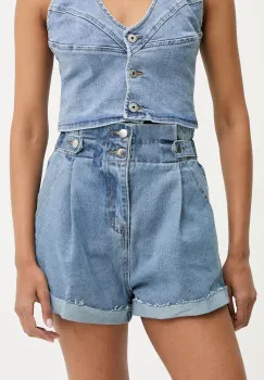 Answear Lab pantaloni scurti jeans neted, high waist imagine