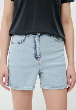 Answear Lab pantaloni scurti jeans neted, high waist imagine
