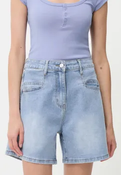 Answear Lab pantaloni scurti jeans neted, high waist imagine