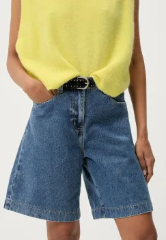 Answear Lab pantaloni scurti jeans neted, high waist imagine