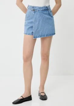 Answear Lab pantaloni scurti jeans neted, high waist imagine