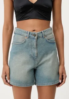 Answear Lab pantaloni scurti jeans neted, high waist imagine